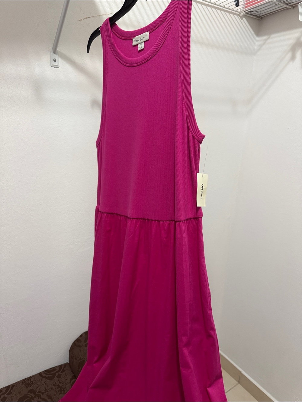 Girls' Fuchsia Sleeveless Knit & Satin Dress